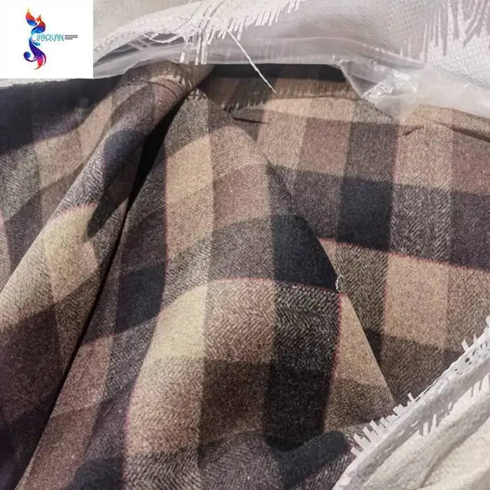 Winter material polyester wool fabric wholesale woolen check fabric ready goods stocklot tweed fabric