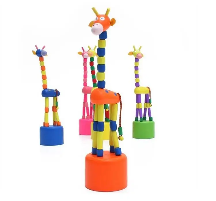giraffe animal Pop-up Wooden push puppets button toys