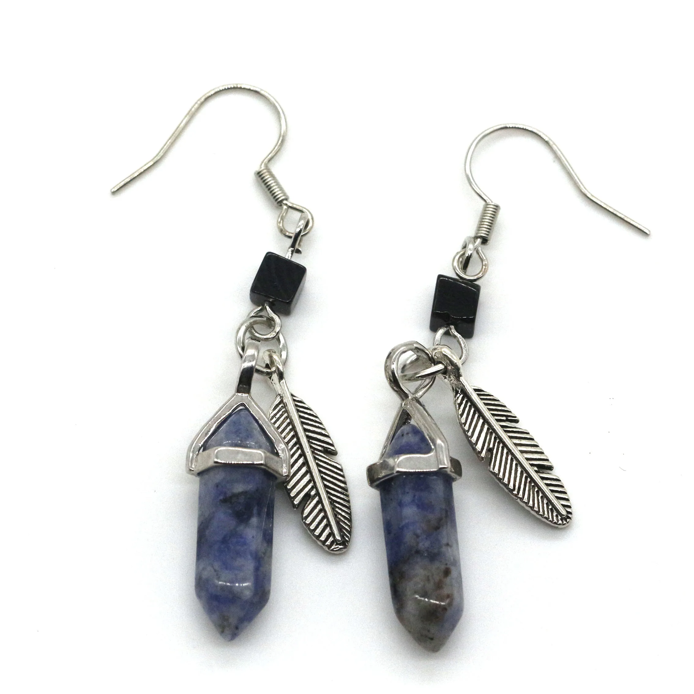 2024 Wholesale New Design Blue Dots Stone Earrings Hexagonal Shaped Earings