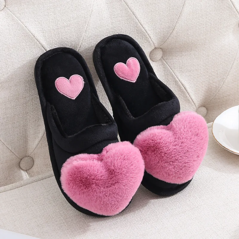 Ladies home Fluffy Warm Home Slippers Winter plush heart-shaped house Slippers custom for ladies
