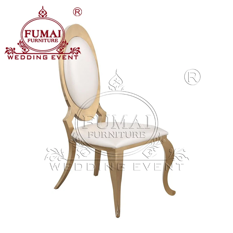 Oval Egg Shape Back Golden Stainless Steel King Throne Chair Rental
