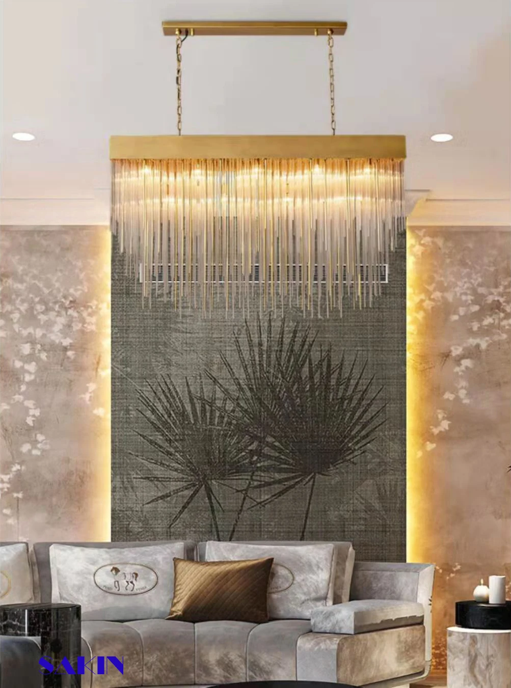 Modern minimalism hanging glass pendant Crystal cascada Chandelier For Hotel lobby