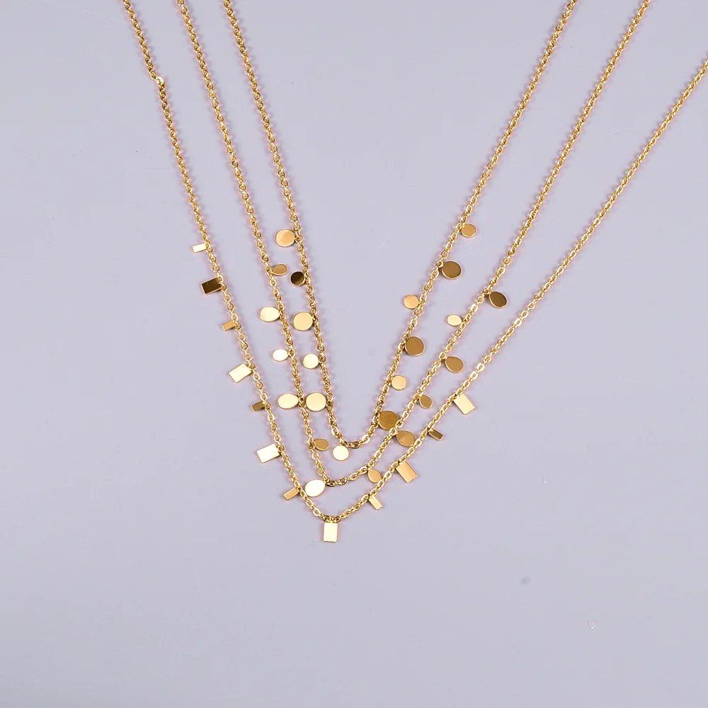 Best Selling Fashion Geometric Clavicle Chain Water Drop Necklace Women Rectangular Disc Stainless Steel Necklace