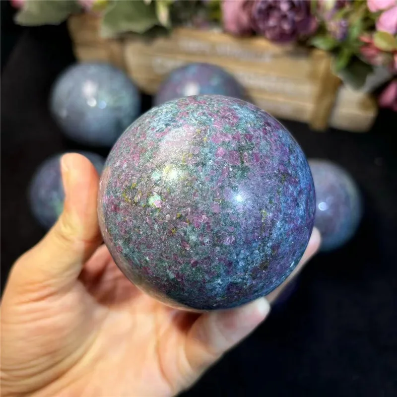 Wholesale Polished Natural Ruby Fuchsite Sphere Strong Flash For Spiritual Healing Home Decoration