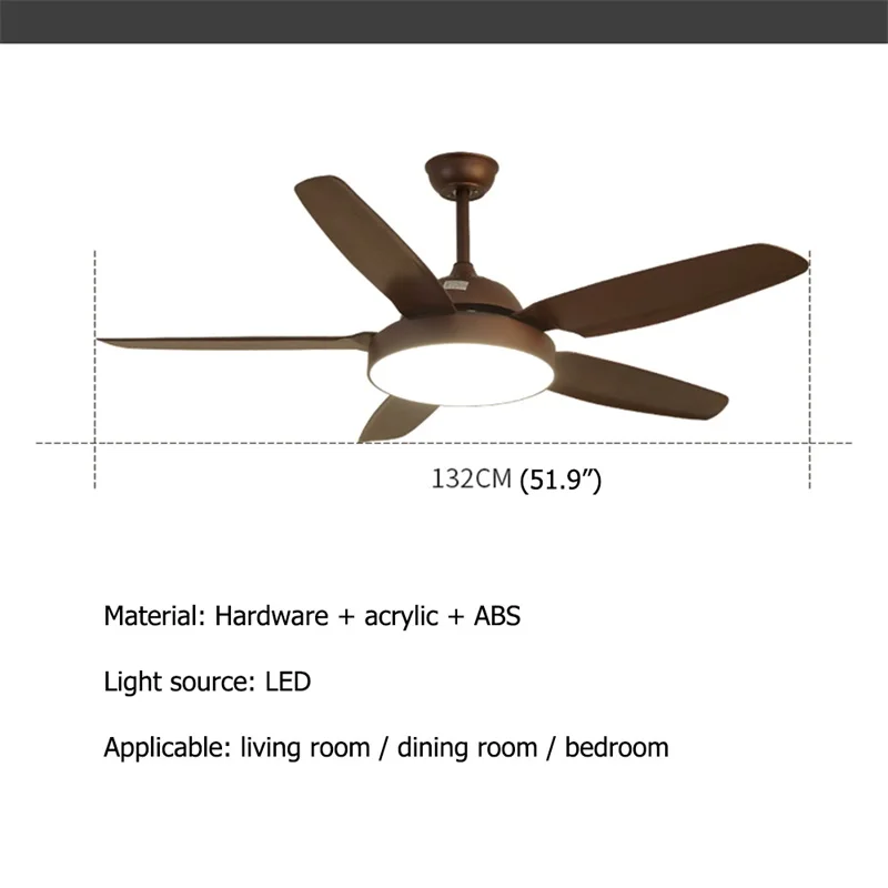 Retro Simple Ceiling Fan Lighting Remote Control with LED 52 Inch Lamp for Home  Living Dining Room