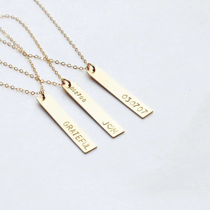 18k Gold Plated Jewelry Initial Stainless Steel Pendant Vertical Rectangular Blank Custom Engraved Name Necklace