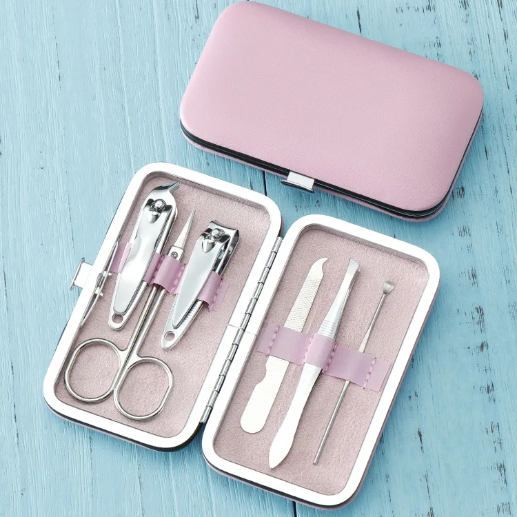 Wellflyer 12 Piece Flower Printing Girls Pink Manicure Pedicure Set 16 pcs Complete Nail Salon Tools