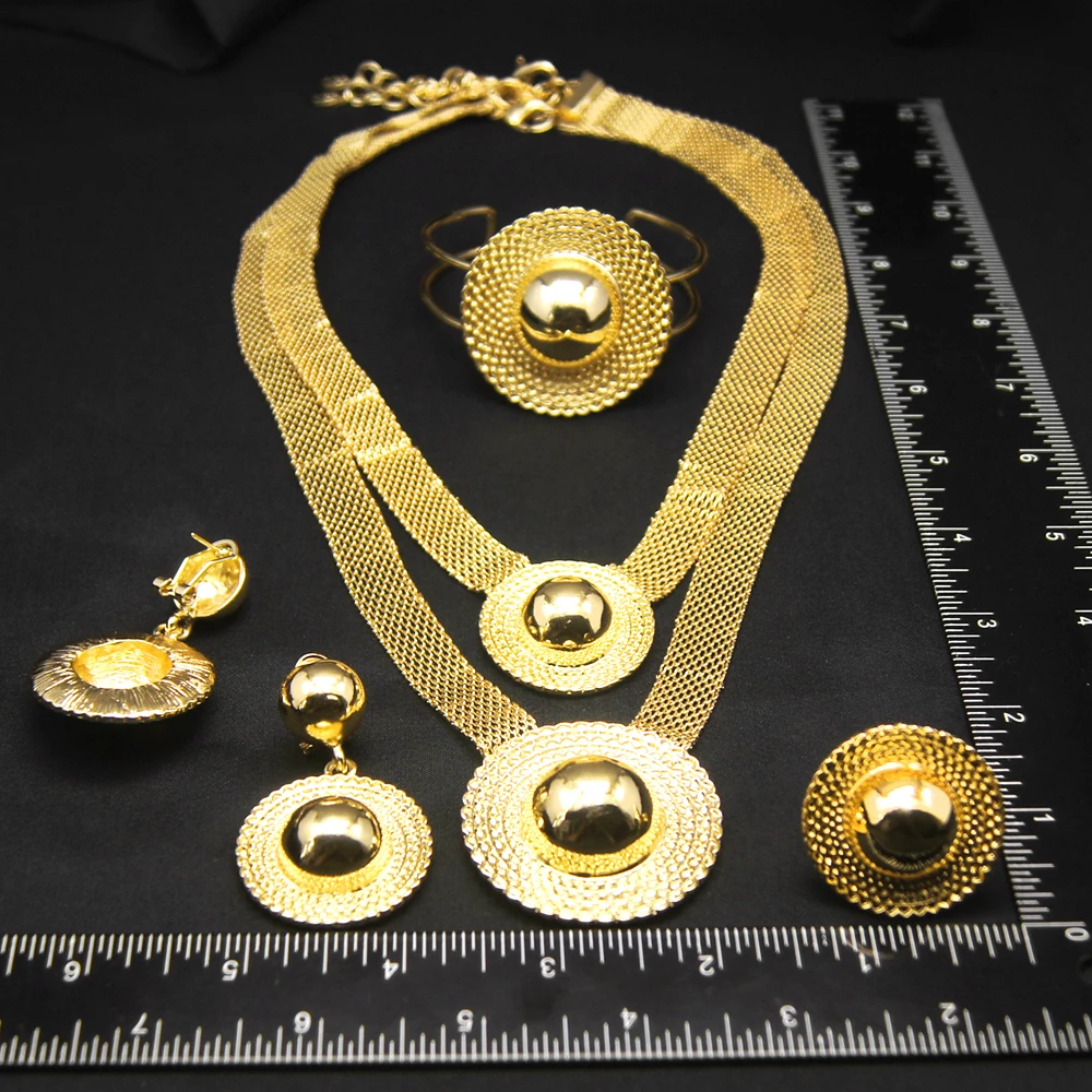 Zhuerrui Ethiopian Italian Gold Design Jewelry Set Hat Double Necklace Jewelry Set Women Party Dating Gifts Jewellery Set H00244