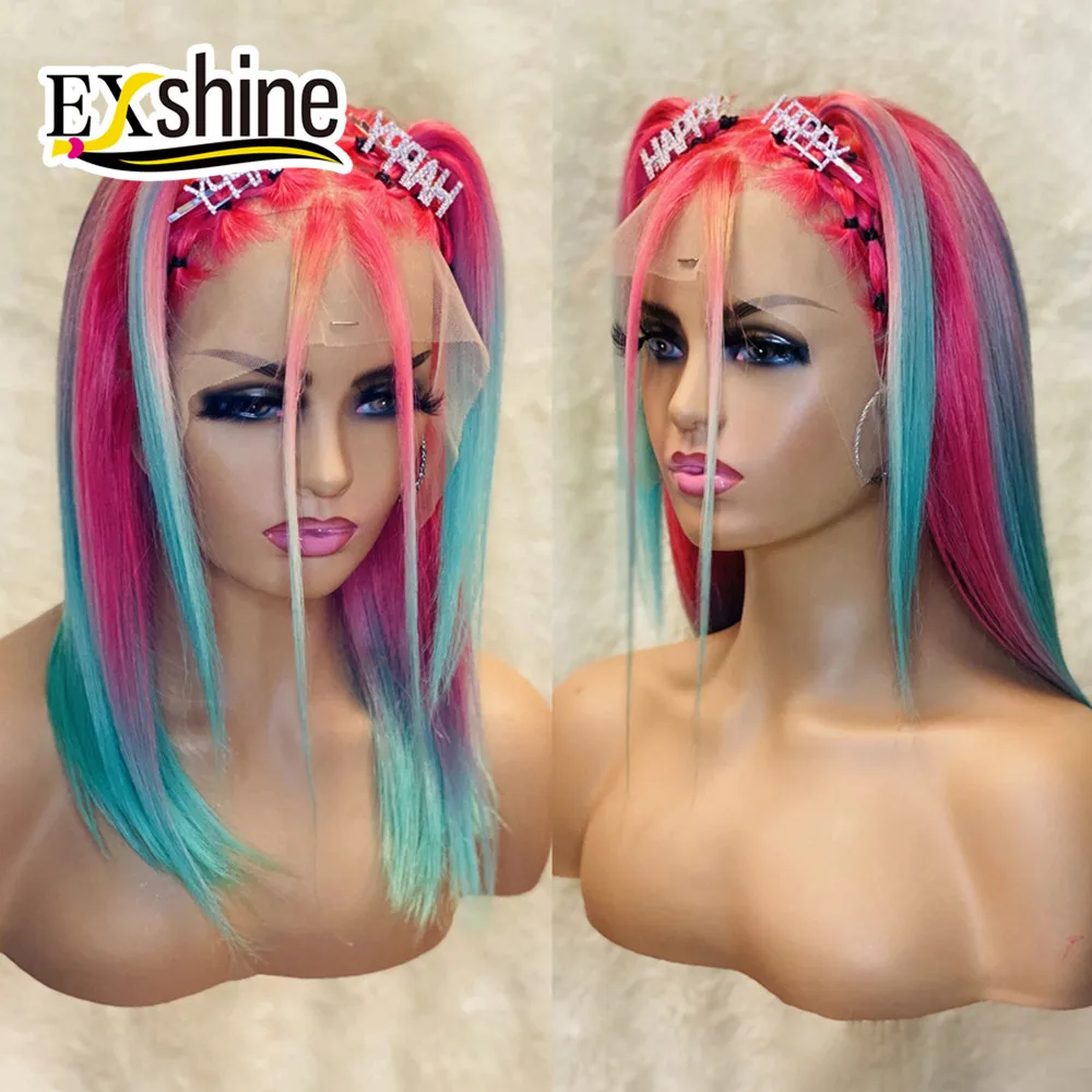 
Pink Color Lace Front Human Hair Bob Wigs, Wholesale 613 Blonde Blue Red Grey Green Ombre Short Bob Wigs For Black Women 
