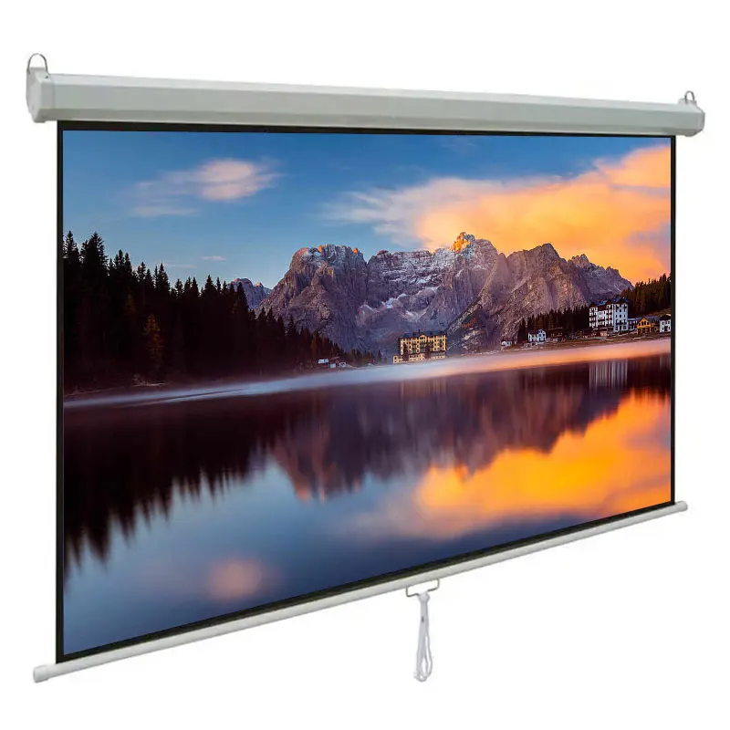 Matt White Hd Projection Screens 110 inch projector screen  fabric wall mounted manual roll projector screen
