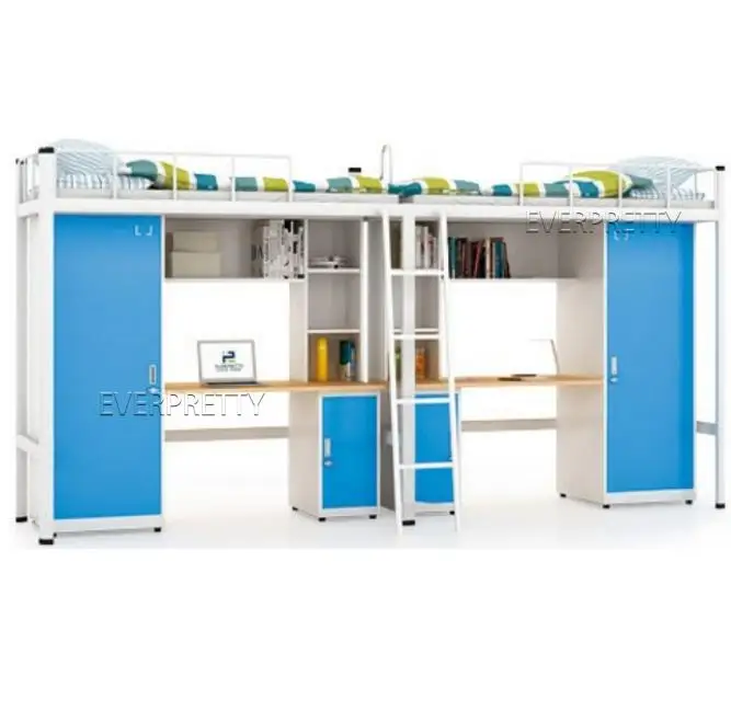 Cheap School Furniture Apartment Student Steel Single Loft Bed Frame with Study Table