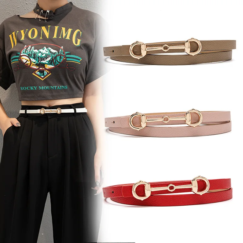 Hot Selling Vintage Horsebit Alloy Buckle Adjustable Thin Belt Jeans Suit Dress Belt