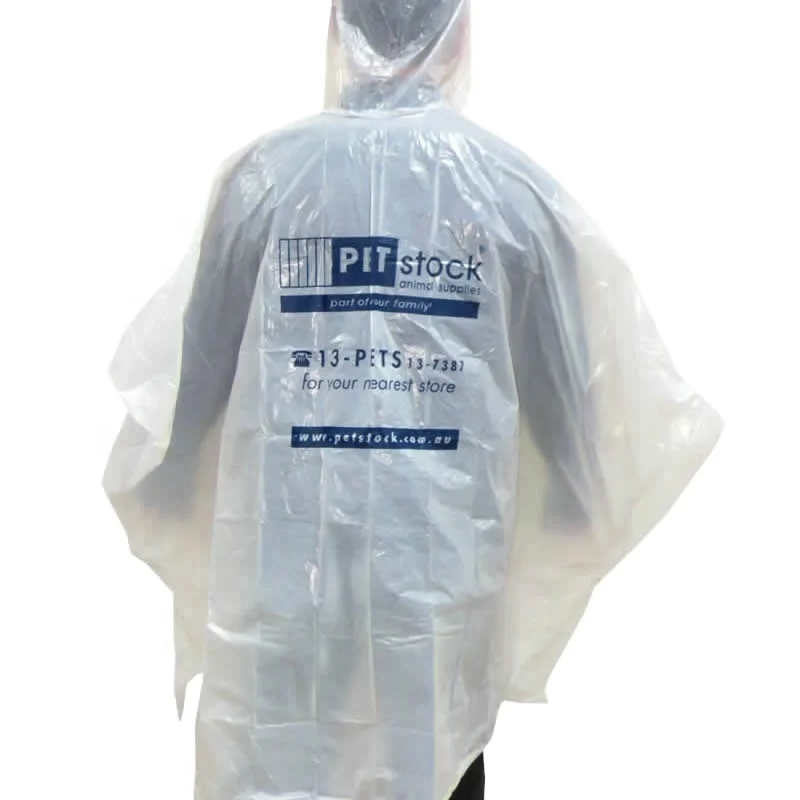 White waterproof disposable rain ponchos with custom logo printing