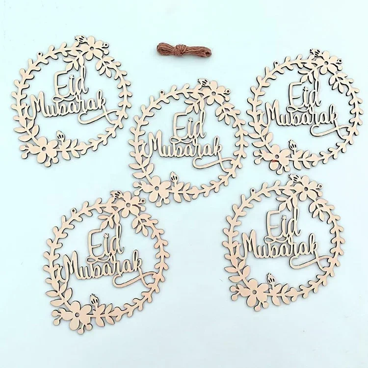 DIY Ramadan Wood Art Craft Hanging Wooden Moon Eid Mubarak Decoration For Muslim