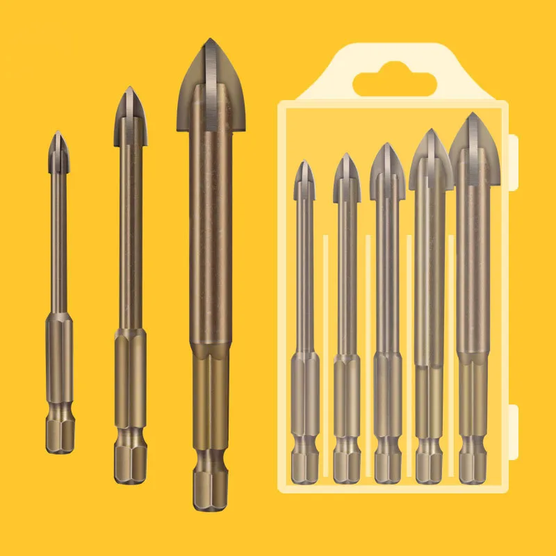 Royal Sino 1/4 Amber Coated Quick Change Hex 6Mm Porcelain Tungsten Carbide Glass Tile Drill Bit For Drilling In Glass