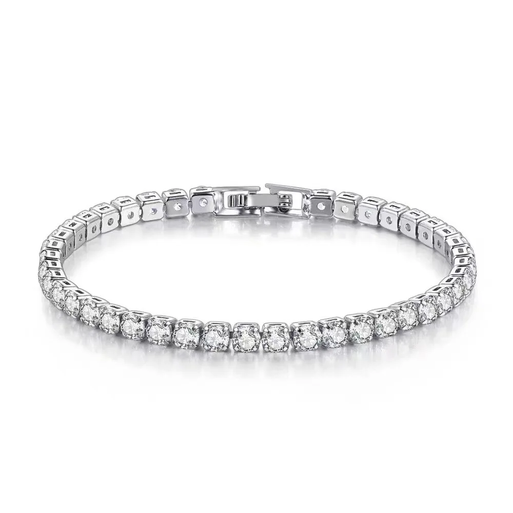 Fashion 3mm Square Cut Tennis Bracelet Clear CZ Stone Real Gold Plating Women Jewelry