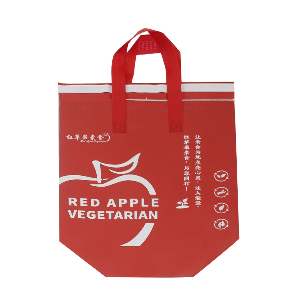 Wholesale Food Takeaway Thermal Insulation Waterproof Red Tote Biodegradable Disposable Cooler Bags