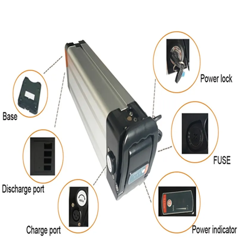 
Deep cycle life silver fish shell rechargeable 36v 10ah electric bike li ion battery with BMS 