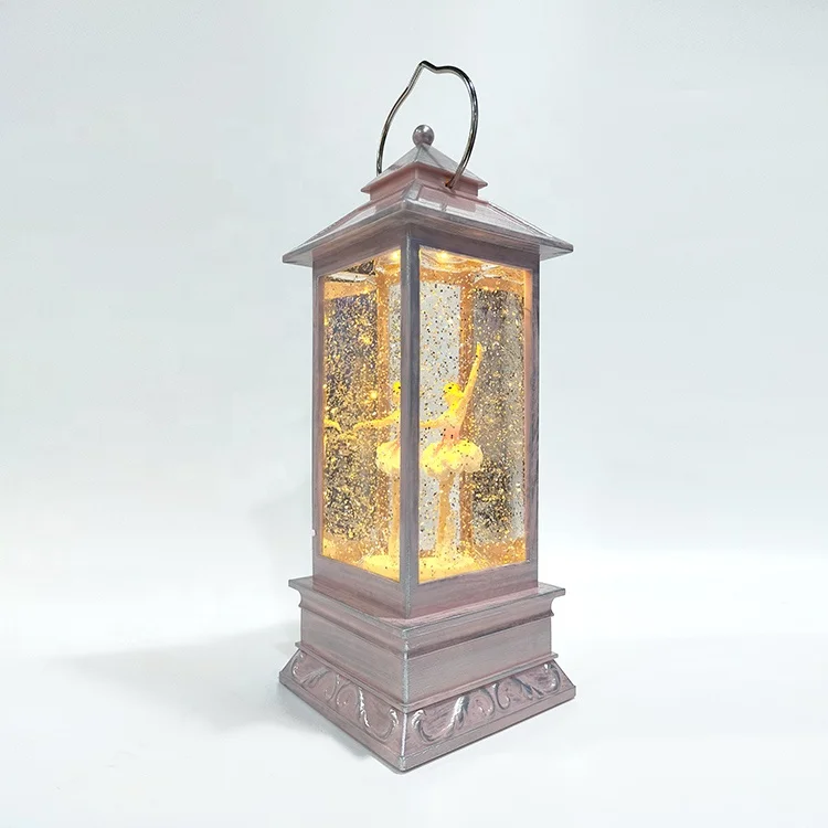 Artificial Style and Water Globe Product Type USB  LED Acrylic Dancing Angle Christmas Ornaments Snow Blow Lantern Plastic Craft