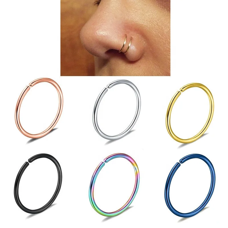 20G Surgical Stainless Steel False Puncture Jewelry Invisible Fake Nose Circle None Piercing Nose Ring