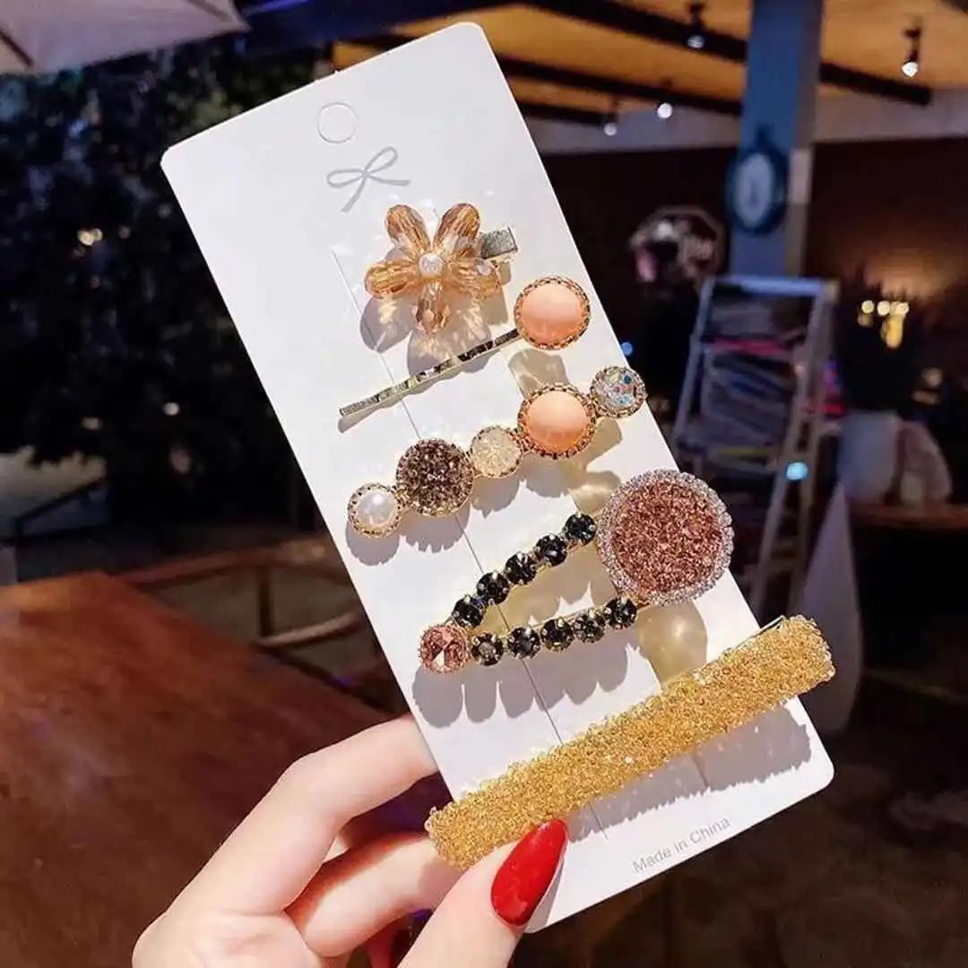 Wholesale Five Sets of Korean Internet Celebrity Hair Cards Rhinestone Hair Clips Pince Temperament Girl Glitter Hair Clips