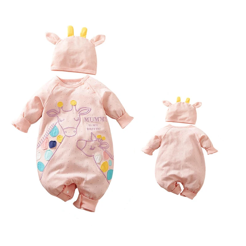 Wholesale Factory Direct Sales Newborn Baby Girl Cute and Sweet Cartoon Giraffe Pattern Baby Clothes