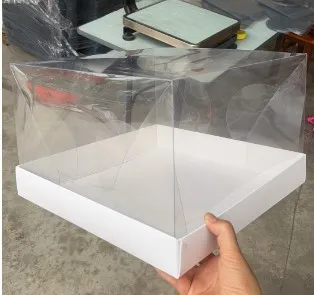 In Stock White Paper Base Square Cake Box Clear Inside Lid 6 10 12 inch Sweet Dessert Bakery Box Fodlding Cardboard PET PVC