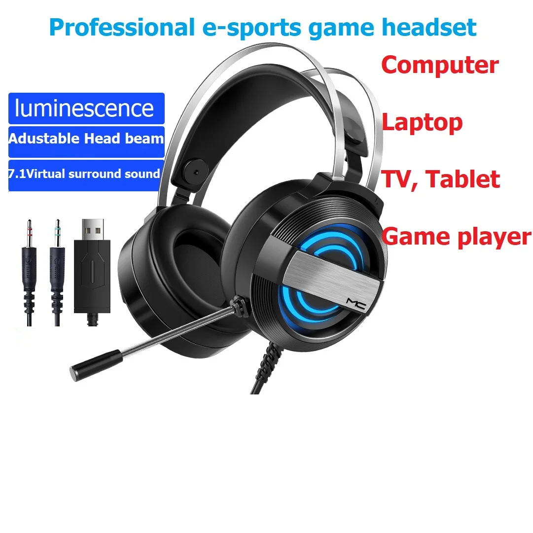 ANC 7.1 Luminescence Gamer Headphones Long Lasting PS 4 Headband Games Audifonos Noise Cancelling Gaming Headset