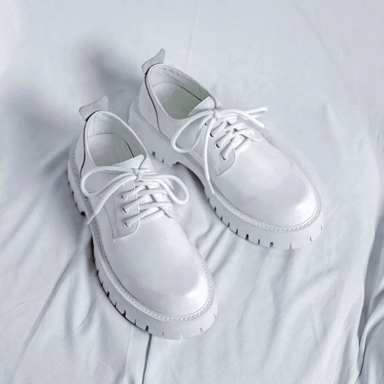 High Quality Vintage Round Toe Thick Sole Formal Footwear Casual Business Lace Up Men Pu Leather Dress Shoes