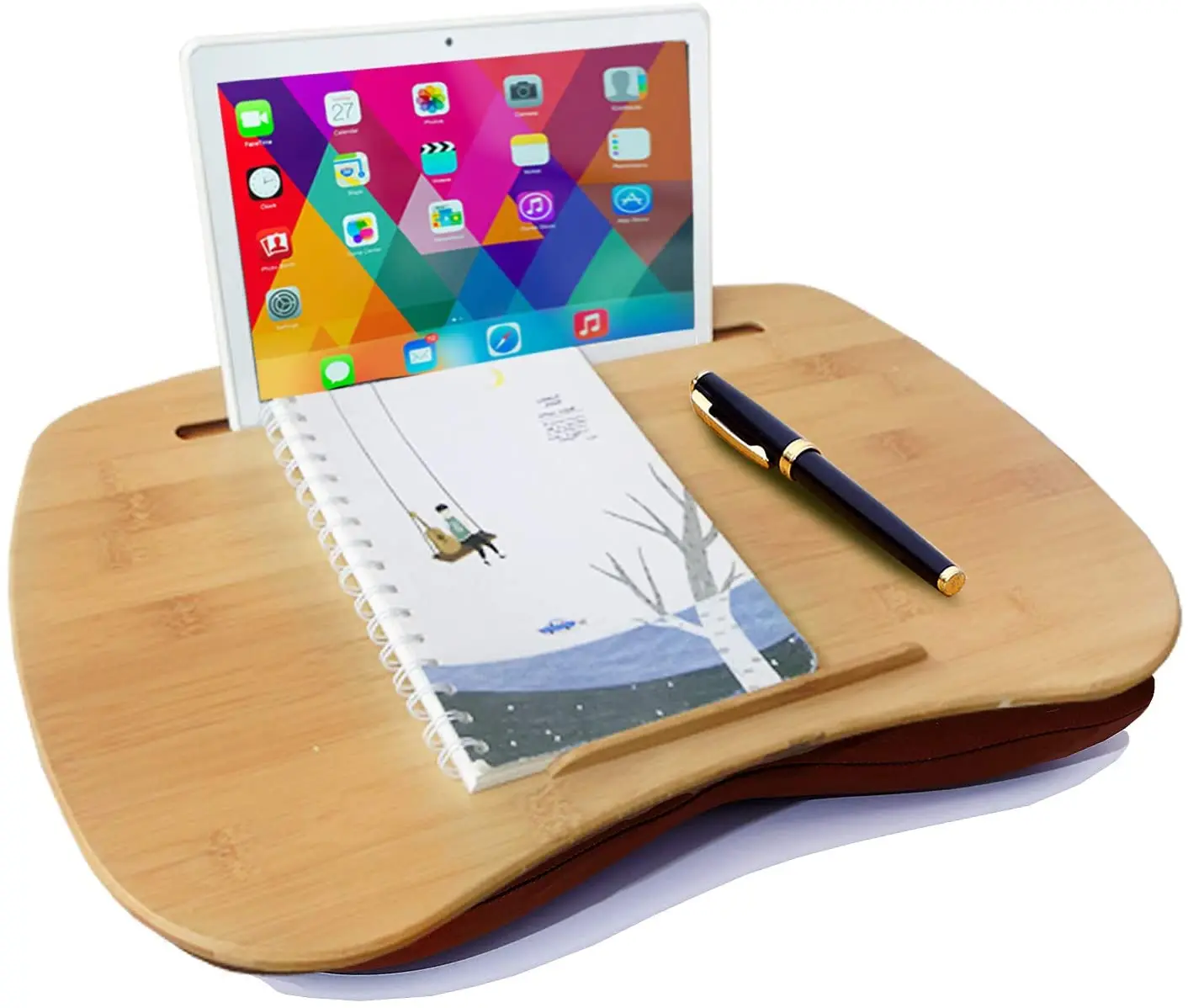 
Bamboo Lap Desk with Soft Cushion Laptop Tray Desk with Phone Holder, Portable for Reading Writing and Work on Bed Couch 
