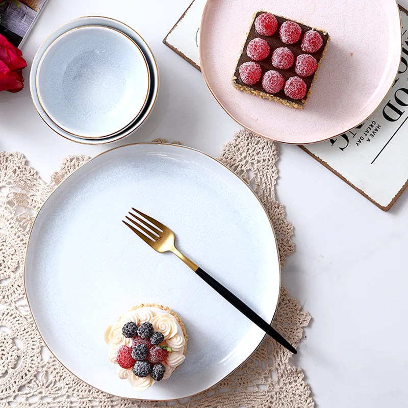 colorful running reactive glaze luxury fine new bone china ceramic dinner set