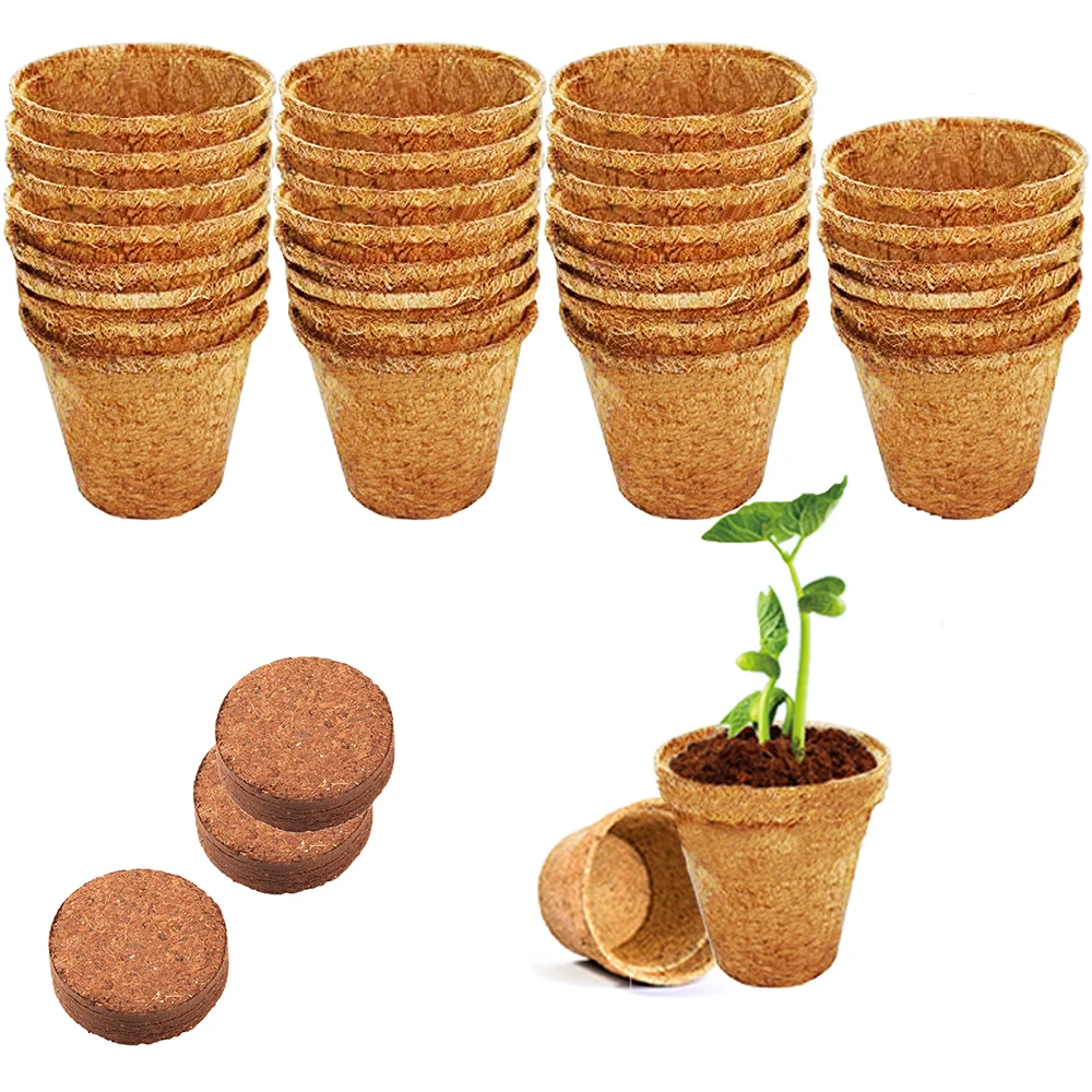 Round Coconut Coir Fiber Pots For Seed Starter--Biodegradable Herb Seed Starter Tray