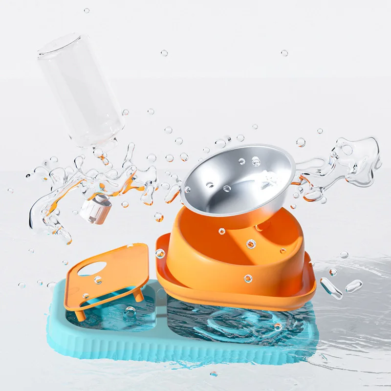 2022 New Custom logo double pet bowl dog water bottle stainless steel slow feeder dog cat bowl elevated pet bowl stand