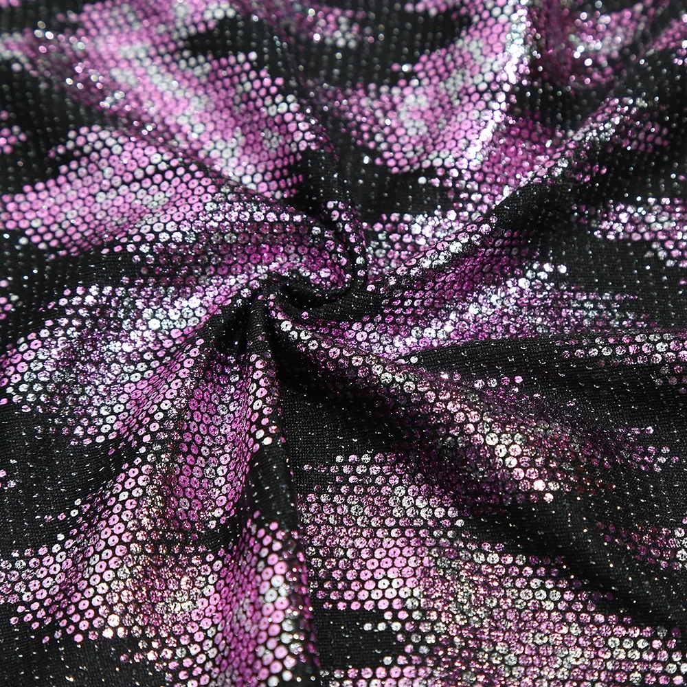 Hot sale 2024 knitting sequins fabric women clothing accessories foil metallic fabric for evening dress