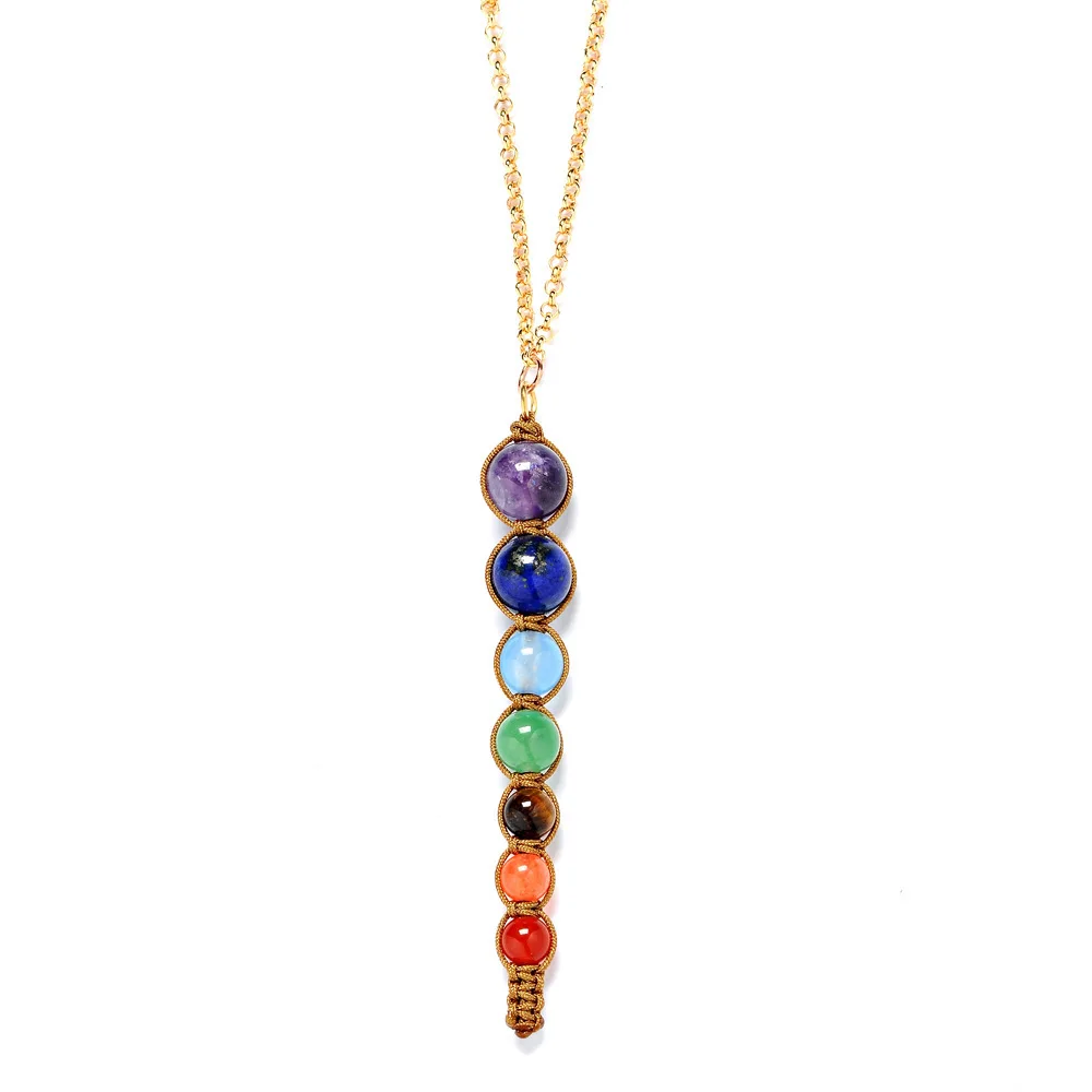 New hot selling Amethyst tiger eye seven color pendulum popular conical pendant necklace
