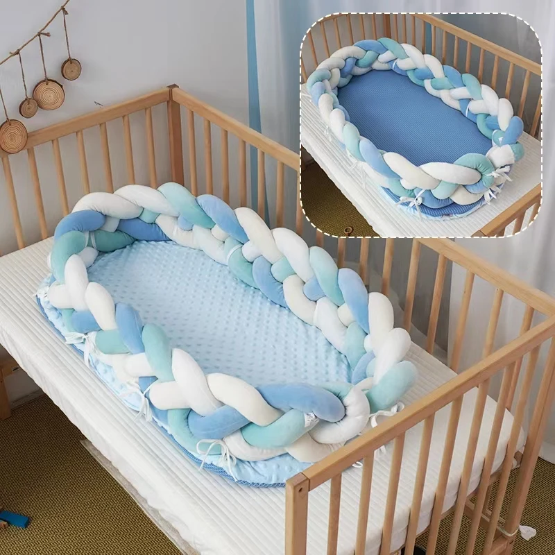 Customized 100% Cotton organic sleeping design pattern crib bumpers baby nest bed with pillow in the crib