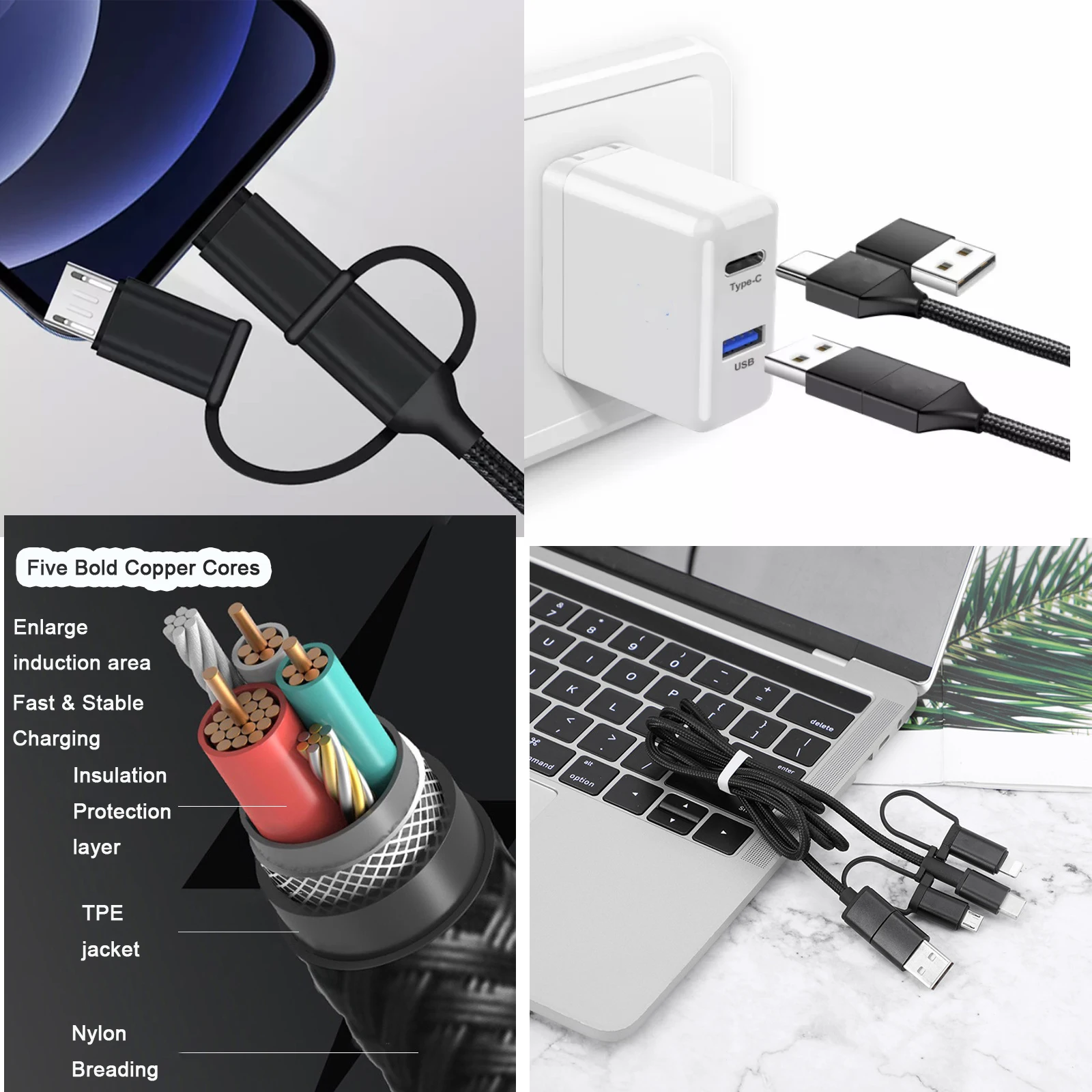 PD 60W Fast Charging Data Cable 2022 Universal 6 In 1 Fast Charging USB Type C Cables