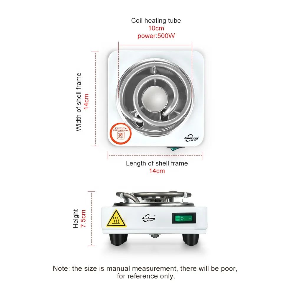 Andong 500w Портативный нагревательная плита для приготовления пищи Электрический уголь обогреватель Мини-плита