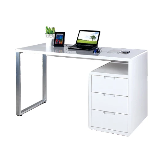 JUSTHOME wood mdf modern furniture white high gloss computer desk office table with cabinet PU desk