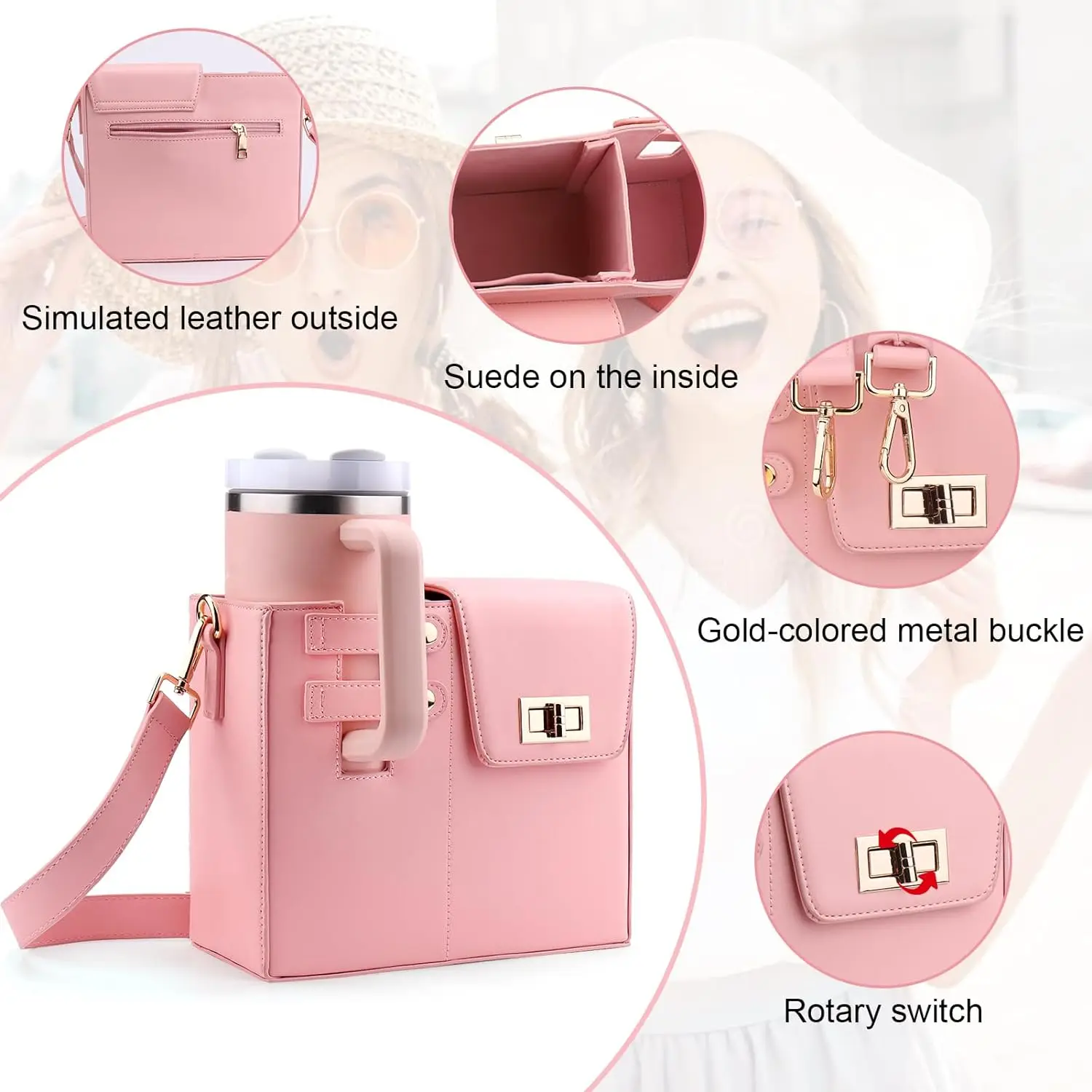 2024 Trendy PU Leather Bottle Sleeve Crossbody Bag Luxury Quality Cup Holder Purse for Women Durable Waterproof Carry on Handbag