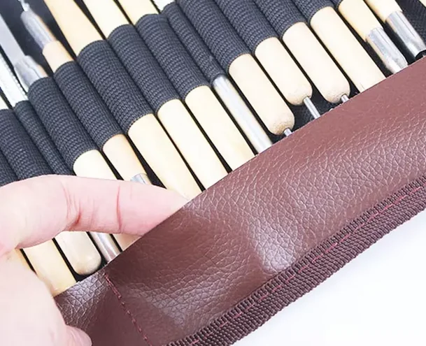 Hot sale, 30pcs wooden handle clay sculpting tools DIY modeling tool pottery carving set in fabric storage bag