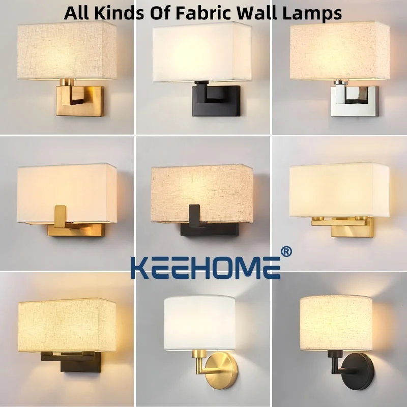 Modern Fabric Wall Lamp Fixture LED Bedroom Bedside Decorative Wall Lamps E26 Socket Hotel Reading Lamps