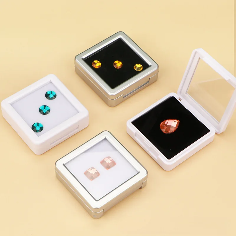 Wholesale diamond gemstone display box flip glass cover transparent dustproof jewelry storage box square acrylic jewelry box