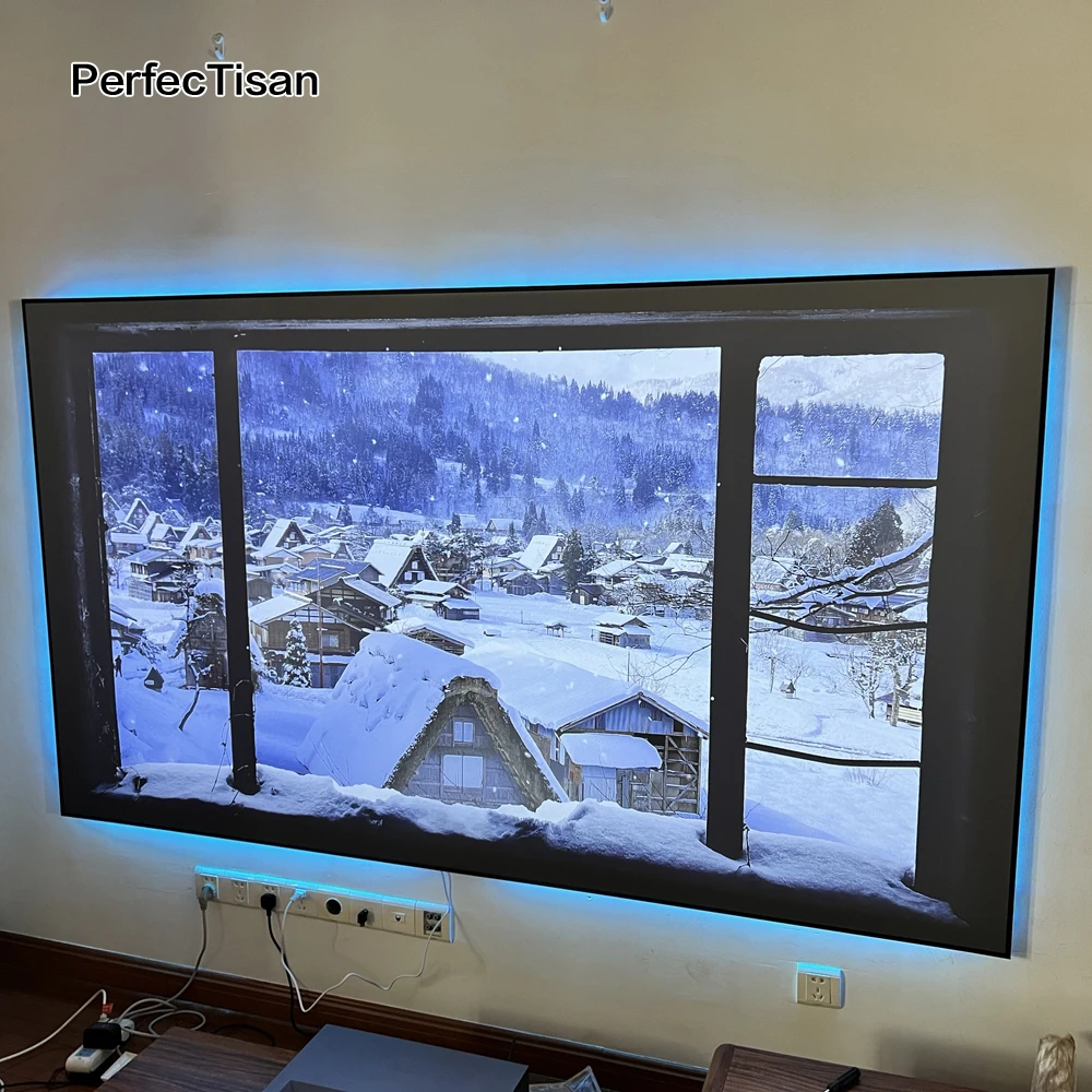 PerfecTisan PET hard projection screen black gate optical structure 80 inch fixed frame ALR screen 4K cinema movie screen