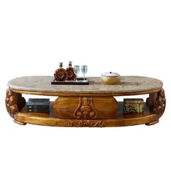 European-style wood coffee table TV cabinet natural marble solid wood carved tea table villa luxury furniture