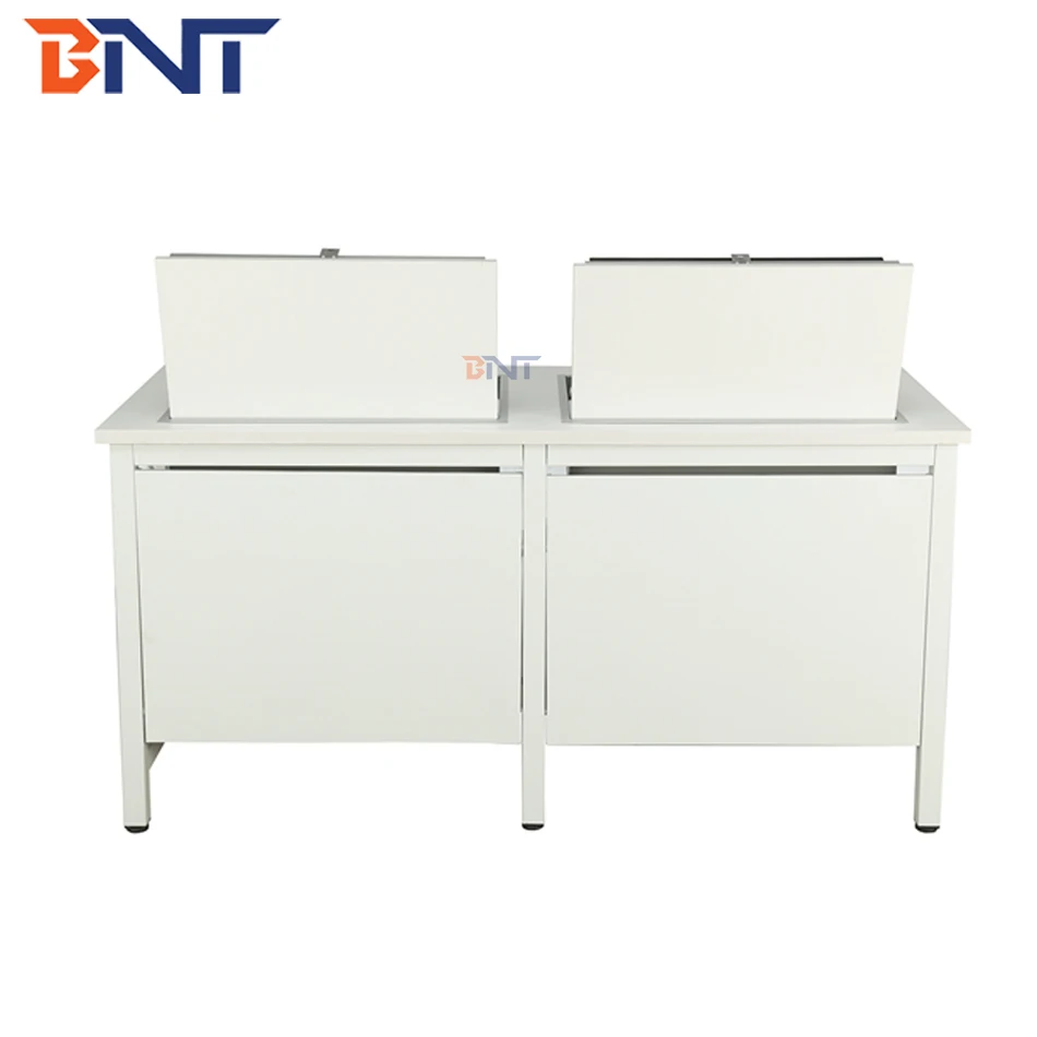 BNT office equipment high gray cold rolled steel material manual flip up computer desk dual monitor computer table for classroom
