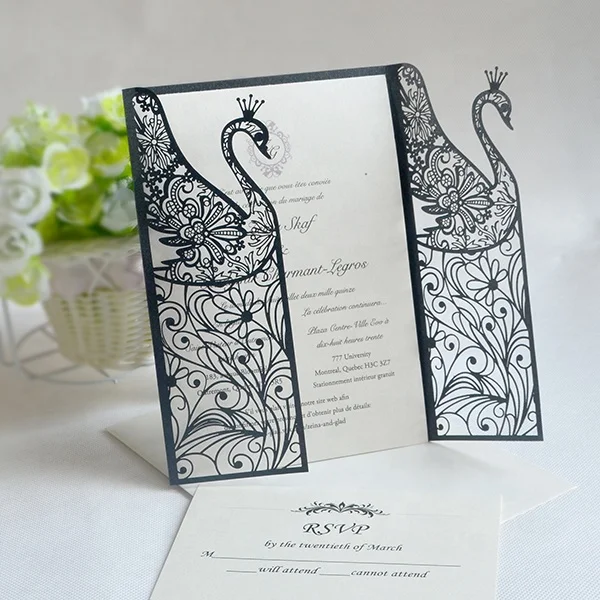 Cheap laser cut wedding cards invitations with bank card