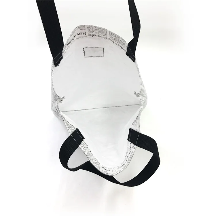 High Quality Tyvek Paper Newspaper Pattern Printed Tote Bag Custom Logo