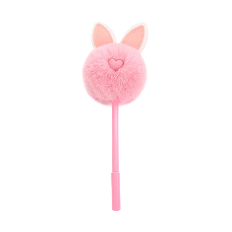 Ball point pen 0.5 mm Cute rabbit fur ball pom pom luxury black ballpoint pens office kawaii fancy school supplies stationery