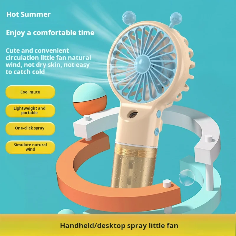 Portable Handheld Rechargeable Fan Cartoon Silent Night Light Mini Led Fan For Outdoor